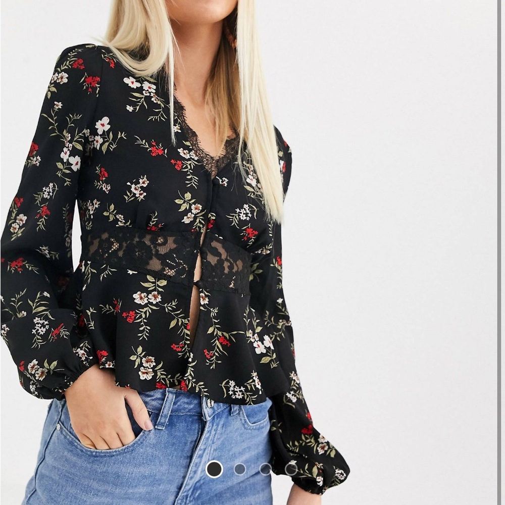 Pretty little thing blouse with sheer lace panels and gorgeous lace trim